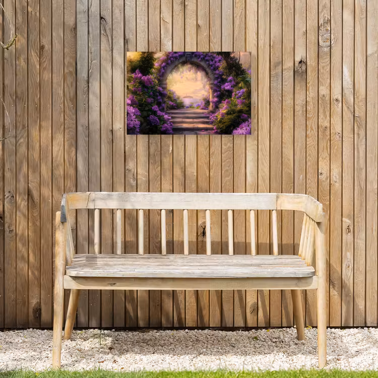 Poort - Paars - Bloemen Tuinposter op houten frame 2 cm dik klein -sfeer4