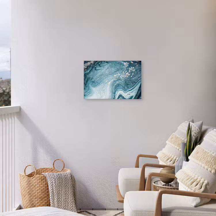 Marmer look - Blauw - Luxe Tuinposter op houten frame 2 cm dik klein -sfeer1