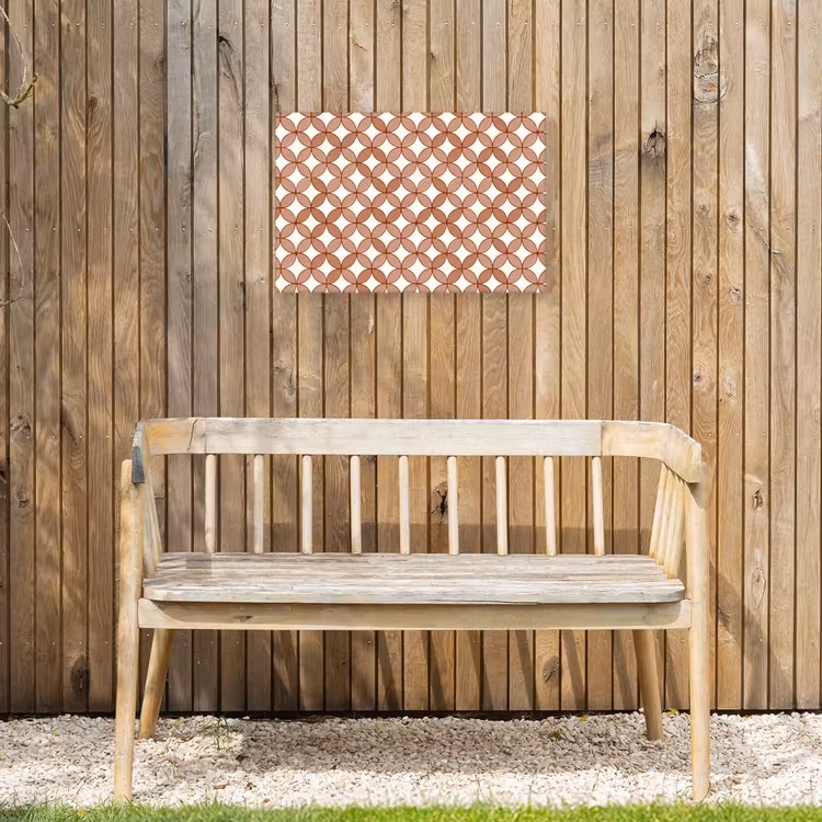 Geometrisch - Cirkels - Modern - Terracotta Tuinposter op houten frame 2 cm dik klein 845 -sfeer4