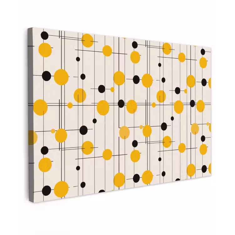 Geometrisch - Retro - Lijnen - Okergeel - Zwart Tuinposter op houten frame 2 cm dik klein 845 -3d