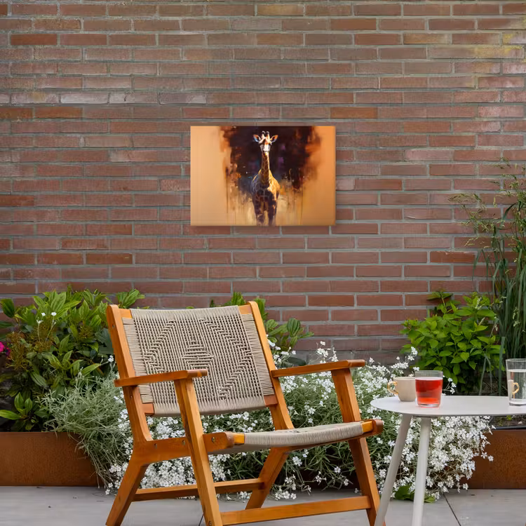 Giraf - Bruin - Abstract - Geschilderd Tuinposter op houten frame 2 cm dik klein -sfeer3