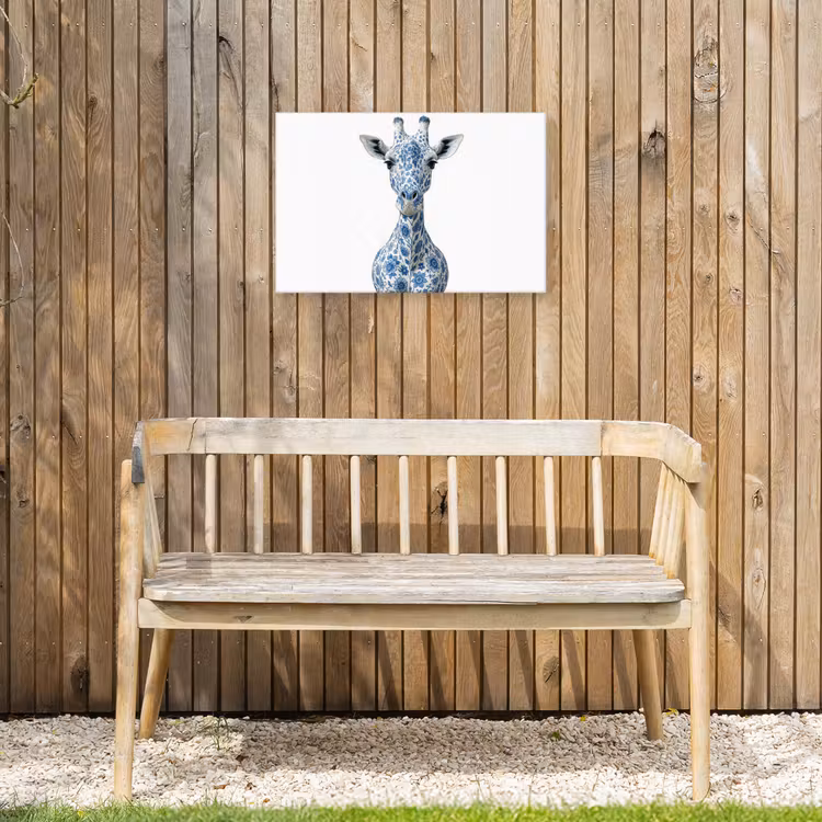 Giraffe - Delfts blauw - Dieren - Minimalistisch Tuinposter op houten frame 2 cm dik klein -sfeer4