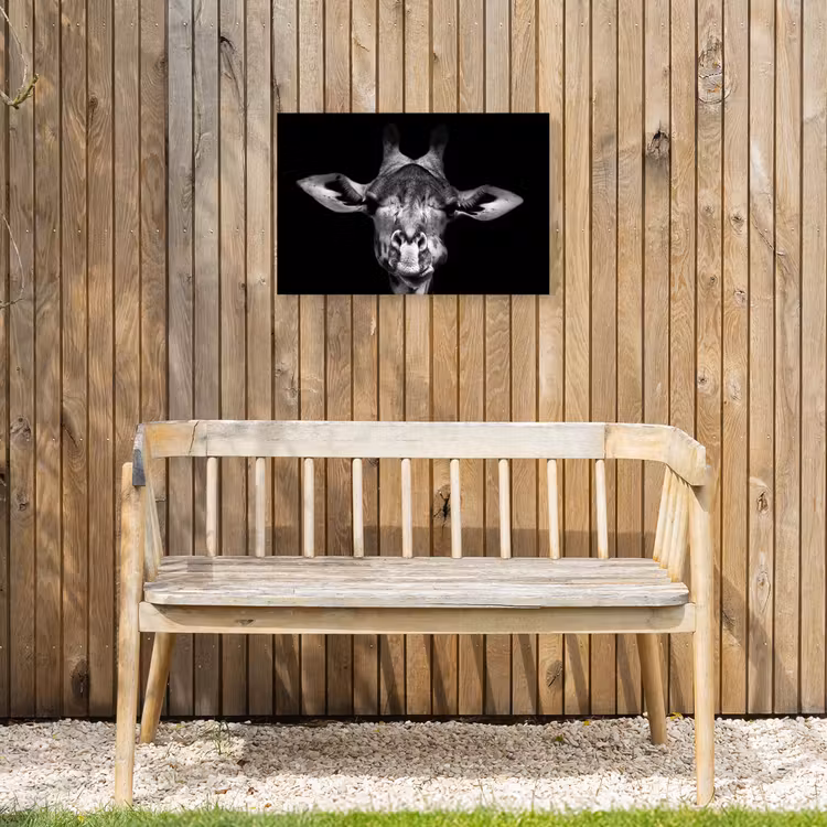 Giraffe portret in zwart-wit Tuinposter op houten frame 2 cm dik klein -sfeer4