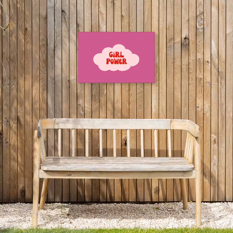 Girl power - Wolk - Roze Tuinposter op houten frame 2 cm dik klein -sfeer4