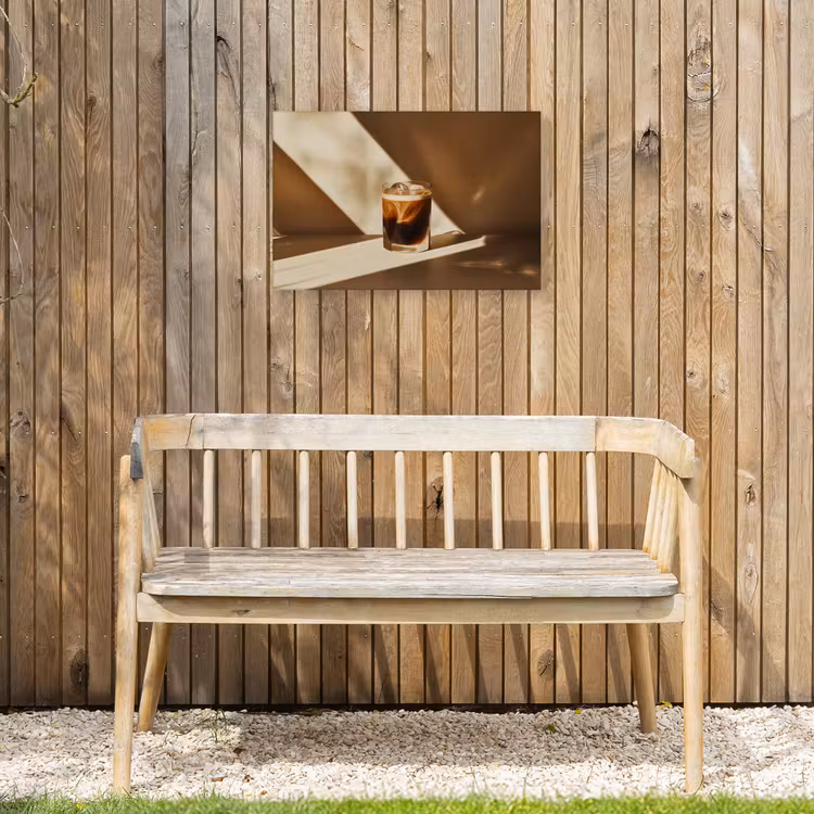 Glas - Ijskoffie - Schaduw - Bruin Tuinposter op houten frame 2 cm dik klein -sfeer4