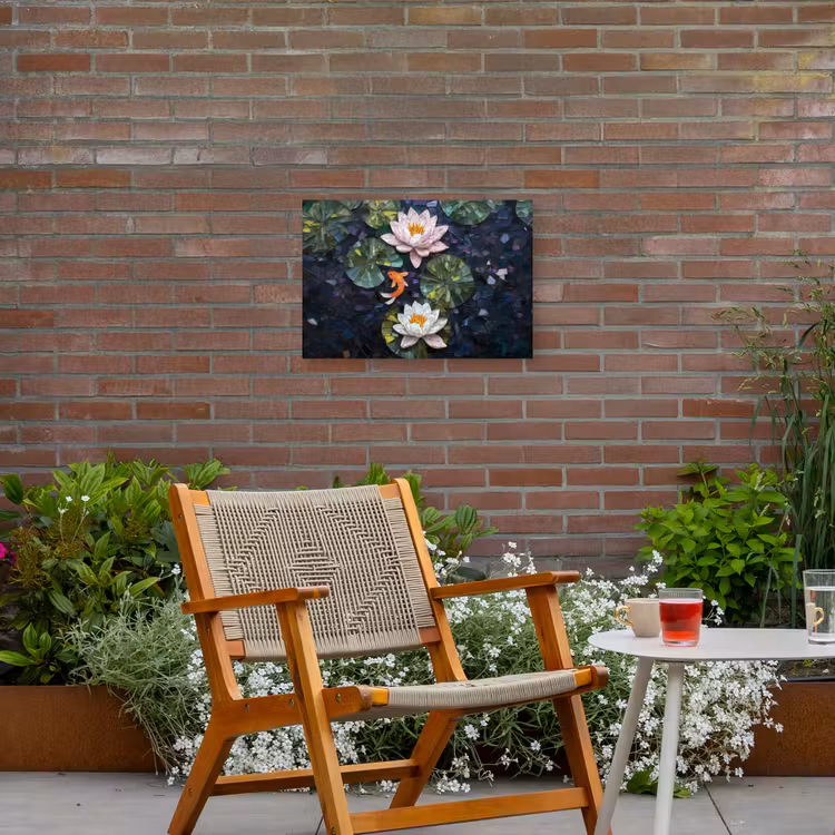 Glasstukjes - Leliebladeren - Vis - Oranje Tuinposter op houten frame 2 cm dik klein -sfeer3