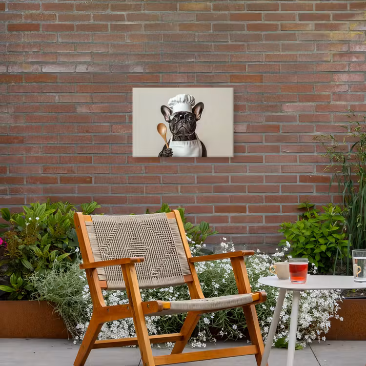 Bril - Hond - Kok Tuinposter op houten frame 2 cm dik klein -sfeer3