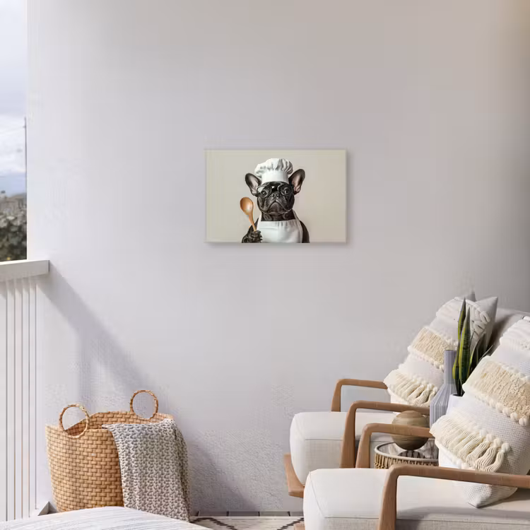 Bril - Hond - Kok Tuinposter op houten frame 2 cm dik klein -sfeer1