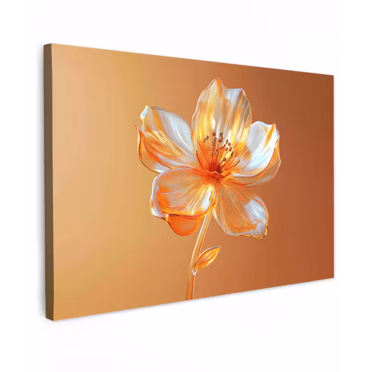 Glazen - Bloem - Oranje Tuinposter op houten frame 2 cm dik klein -3d