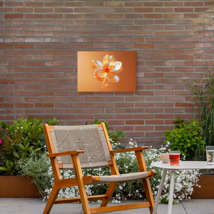 Glazen - Bloem - Oranje Tuinposter op houten frame 2 cm dik klein -sfeer3