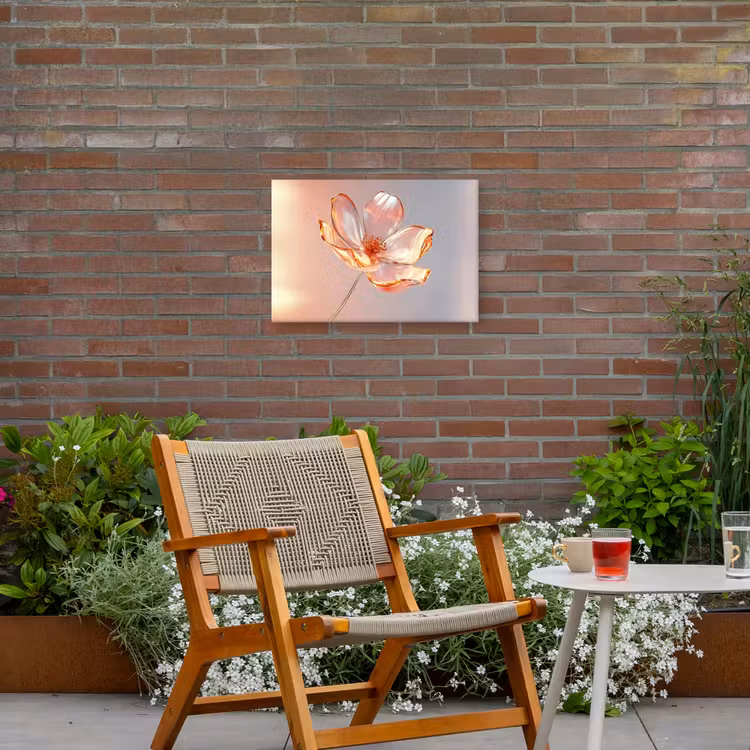 Glazen - Bloem - Roze Tuinposter op houten frame 2 cm dik klein -sfeer3