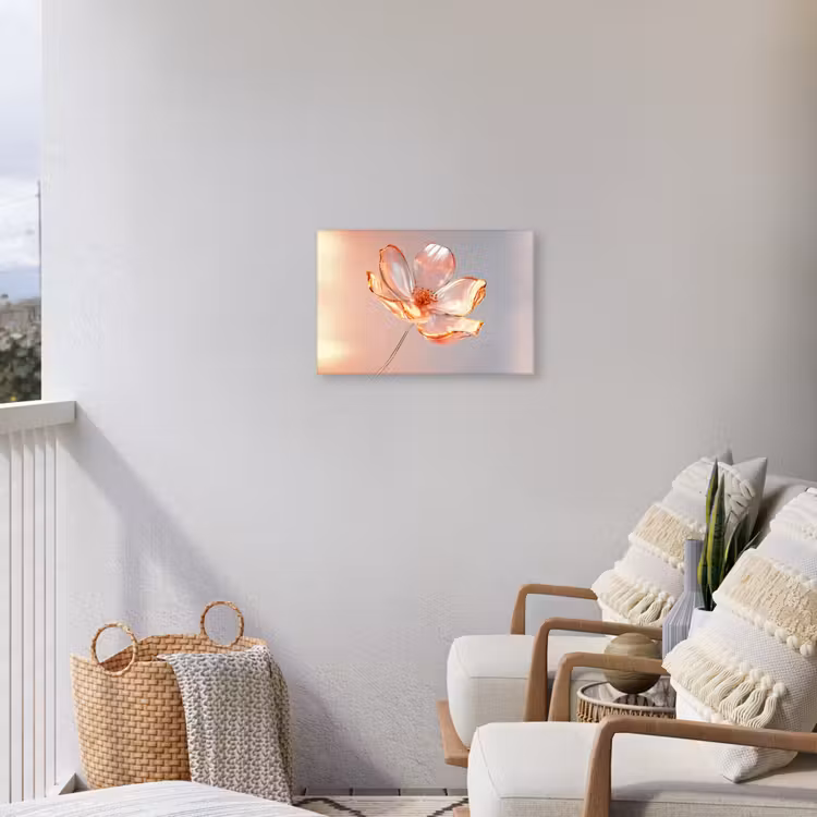 Glazen - Bloem - Roze Tuinposter op houten frame 2 cm dik klein -sfeer1