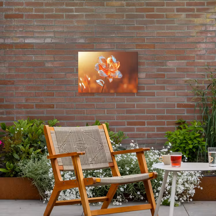 Glazen - Bloem - Zonlicht Tuinposter op houten frame 2 cm dik klein -sfeer3