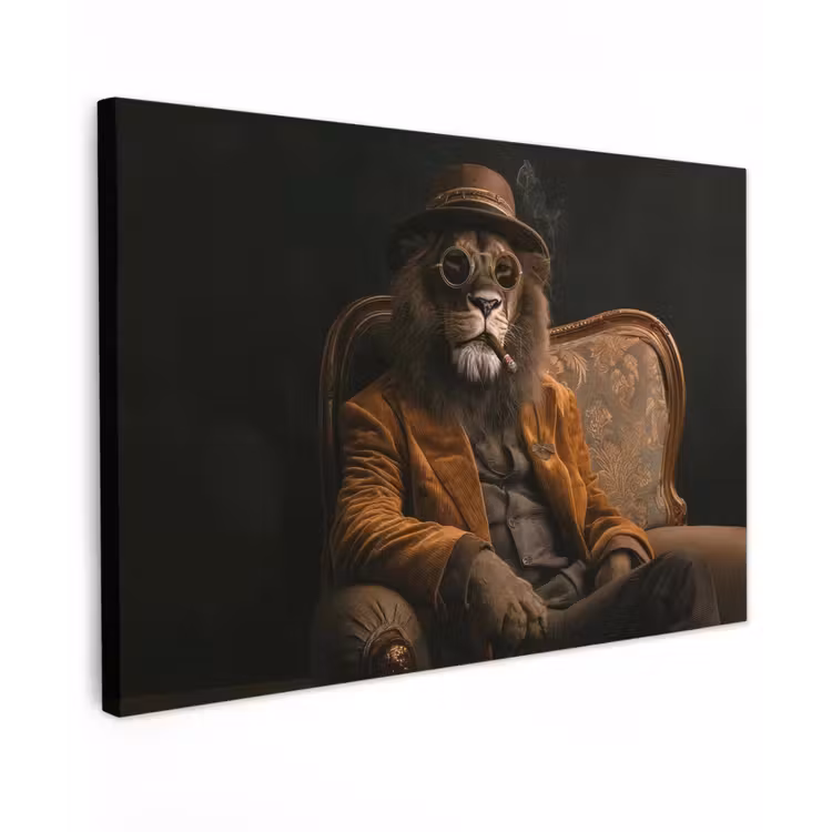 Bril - Leeuw - Bank - Hoed Tuinposter op houten frame 2 cm dik klein -3d
