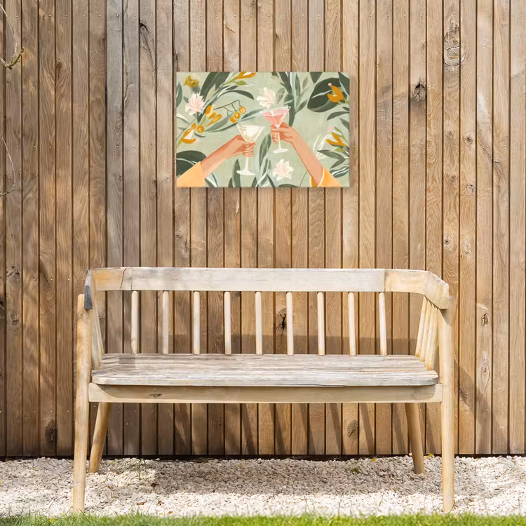 Glazen - Proosten - Bladeren - Groen Tuinposter op houten frame 2 cm dik klein -sfeer4