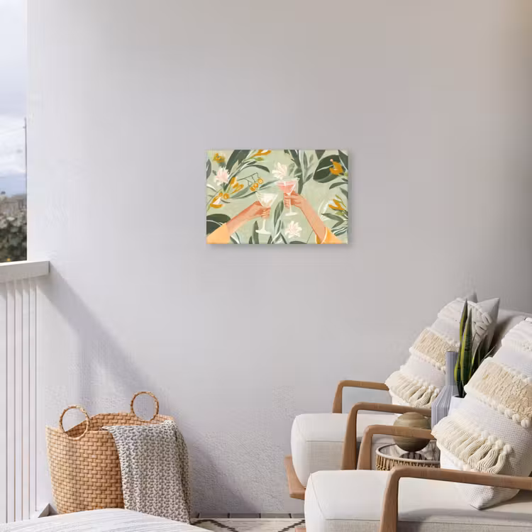 Glazen - Proosten - Bladeren - Groen Tuinposter op houten frame 2 cm dik klein -sfeer1