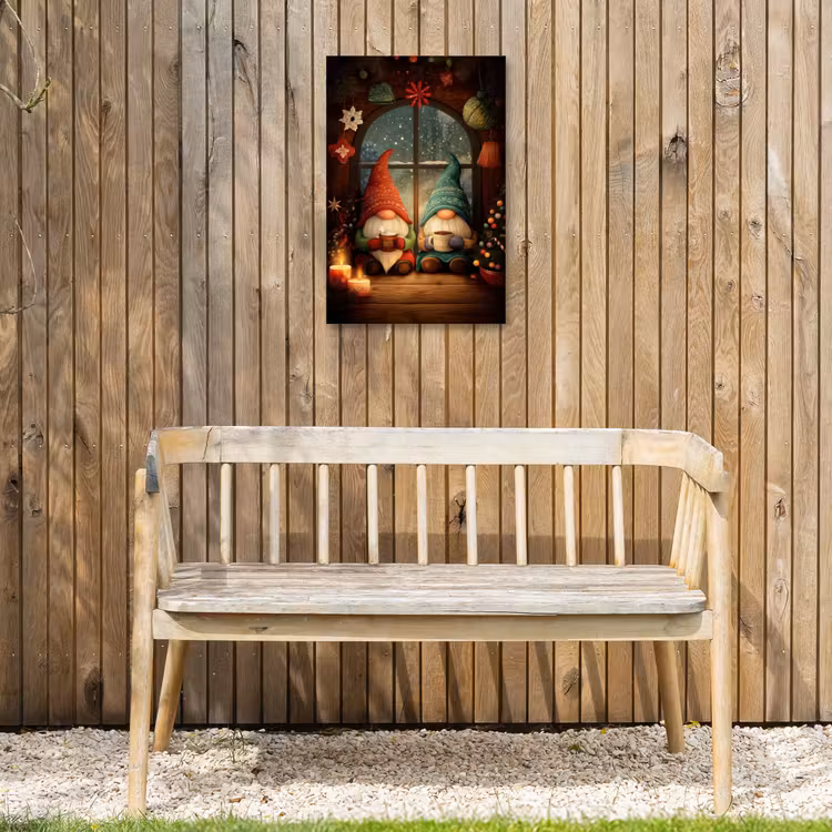 Gnooms - Kerst - Raam - Kleurrijk Tuinposter op houten frame 2 cm dik klein -sfeer4