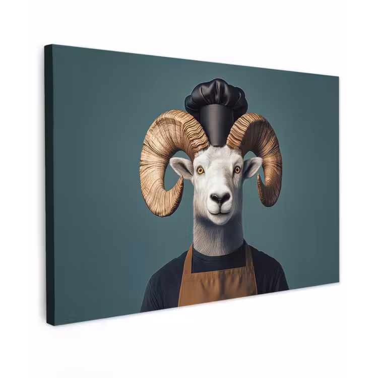 Geit - Hoorns - Kokskleding Tuinposter op houten frame 2 cm dik klein -3d
