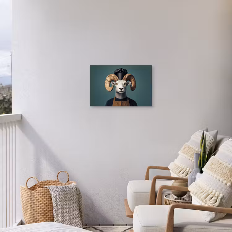 Geit - Hoorns - Kokskleding Tuinposter op houten frame 2 cm dik klein -sfeer1