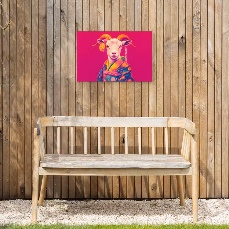 Geit - Hoorns - Kimono - Kleurrijk Tuinposter op houten frame 2 cm dik klein -sfeer4