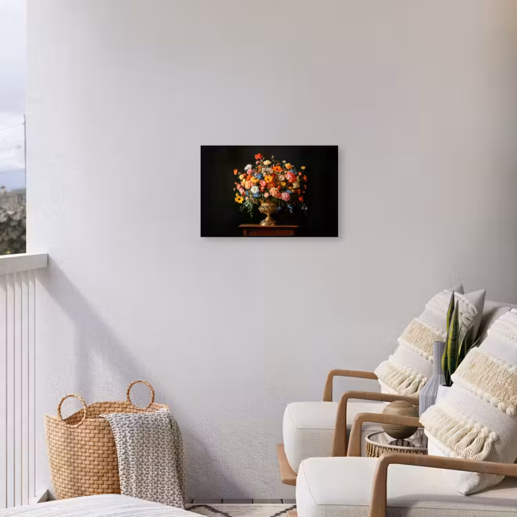 Goud - Bloemen - Kleuren - Vaas Tuinposter op houten frame 2 cm dik klein -sfeer1