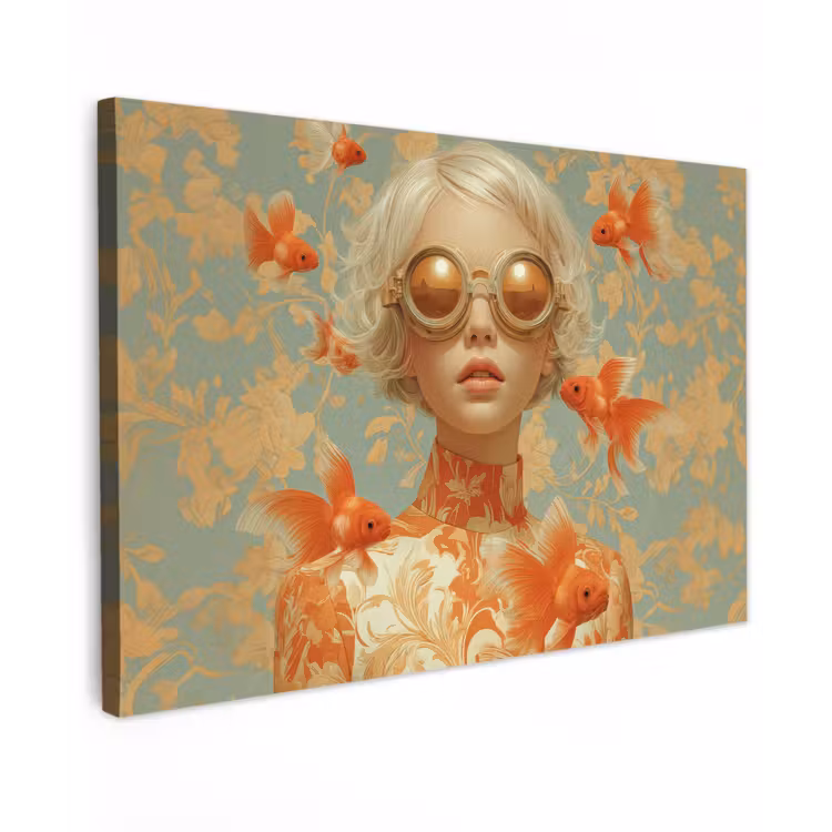 Goudvissen - Oranje - Vrouw - Blond Tuinposter op houten frame 2 cm dik klein -3d