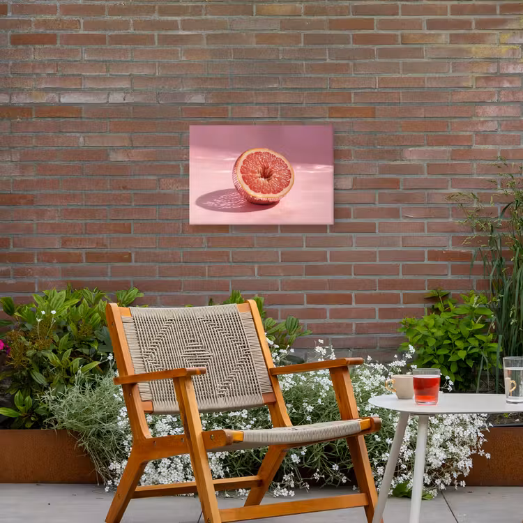Grapefruit - Roze - Disco - Shiny Tuinposter op houten frame 2 cm dik klein -sfeer3