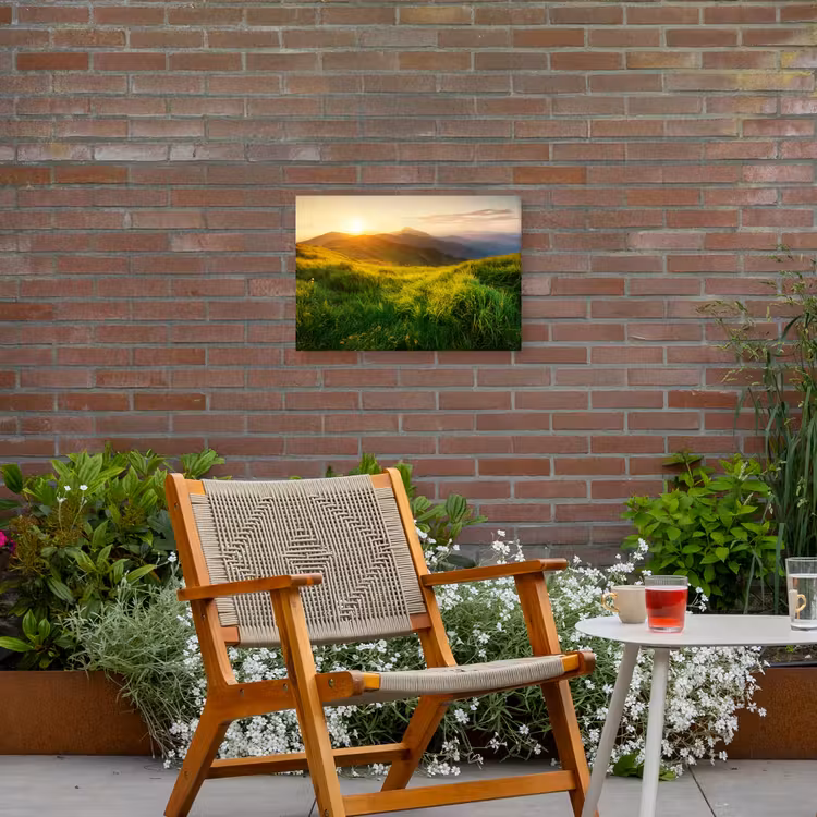 Gras - Heuvels - Zon - Natuur - Landschap Tuinposter op houten frame 2 cm dik klein -sfeer3