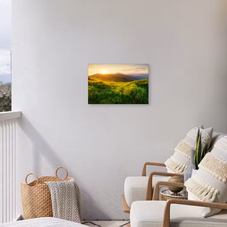Gras - Heuvels - Zon - Natuur - Landschap Tuinposter op houten frame 2 cm dik klein -sfeer1