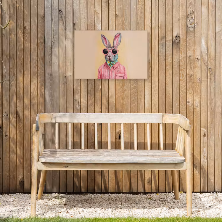 Grijs - Konijn - Blouse - Strik Tuinposter op houten frame 2 cm dik klein -sfeer4