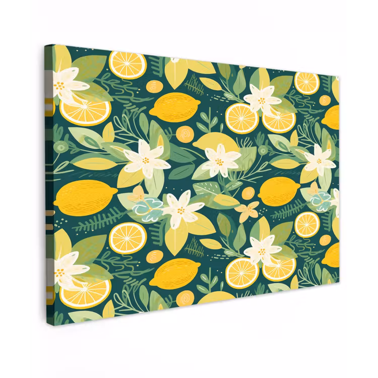 Groen - Bloemen - Citroenpartjes Tuinposter op houten frame 2 cm dik klein 845 -3d