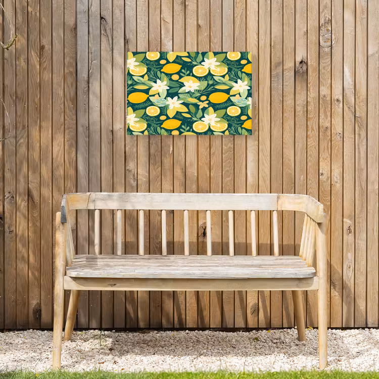 Groen - Bloemen - Citroenpartjes Tuinposter op houten frame 2 cm dik klein 845 -sfeer4