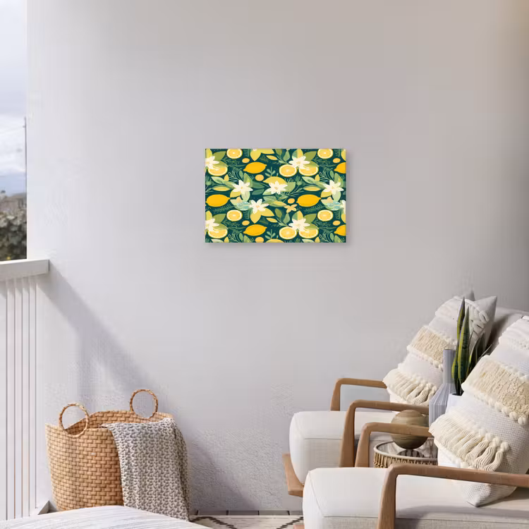 Groen - Bloemen - Citroenpartjes Tuinposter op houten frame 2 cm dik klein 845 -sfeer1