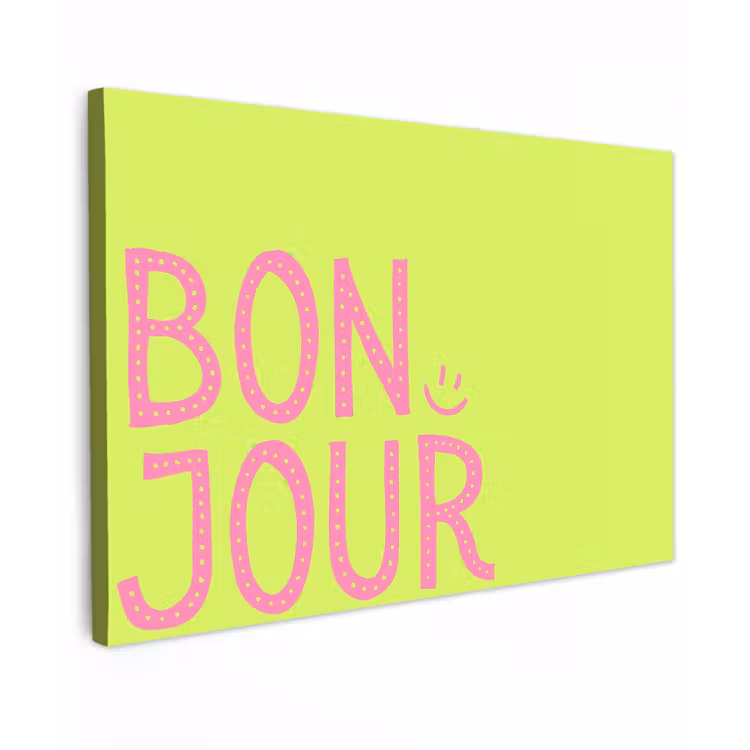 Groen - Smiley - Bonjour - Roze Tuinposter op houten frame 2 cm dik klein -3d