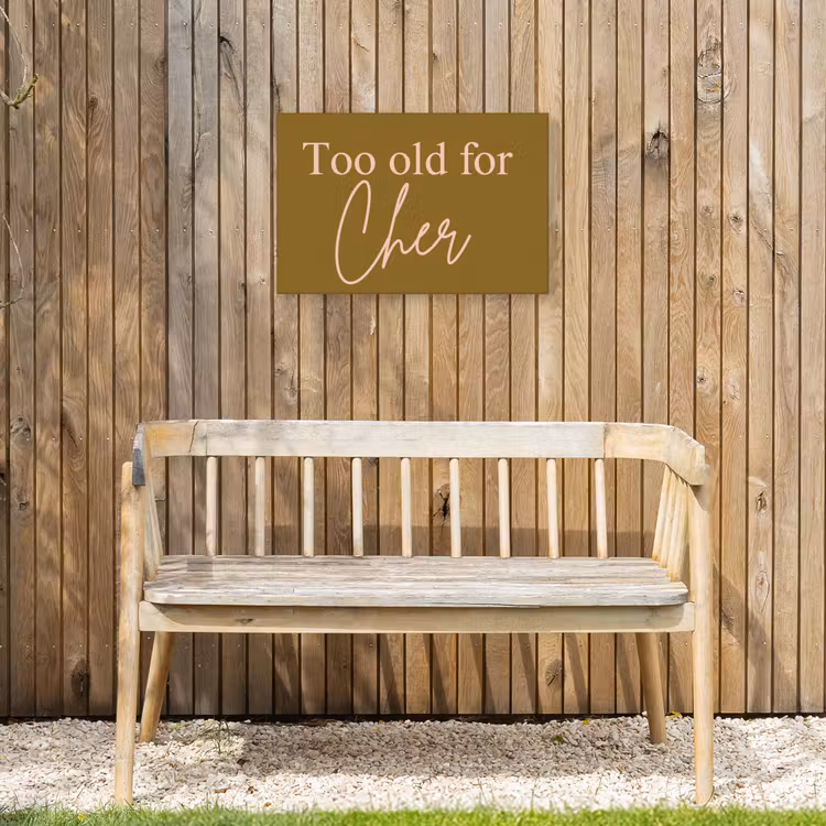 Groen - Too old for cher - Roze Tuinposter op houten frame 2 cm dik klein -sfeer4
