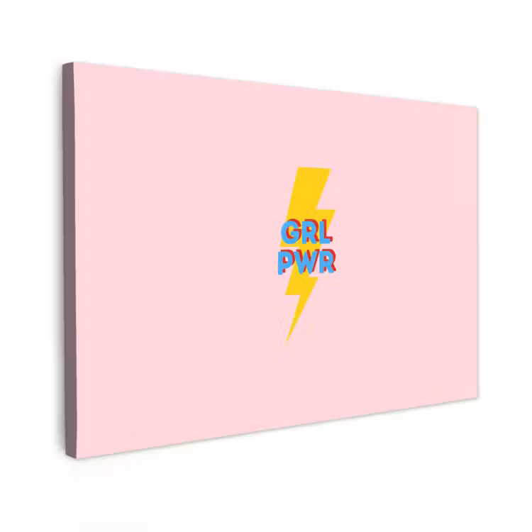 Grl pwr - Bliksem - Roze Tuinposter op houten frame 2 cm dik klein -3d