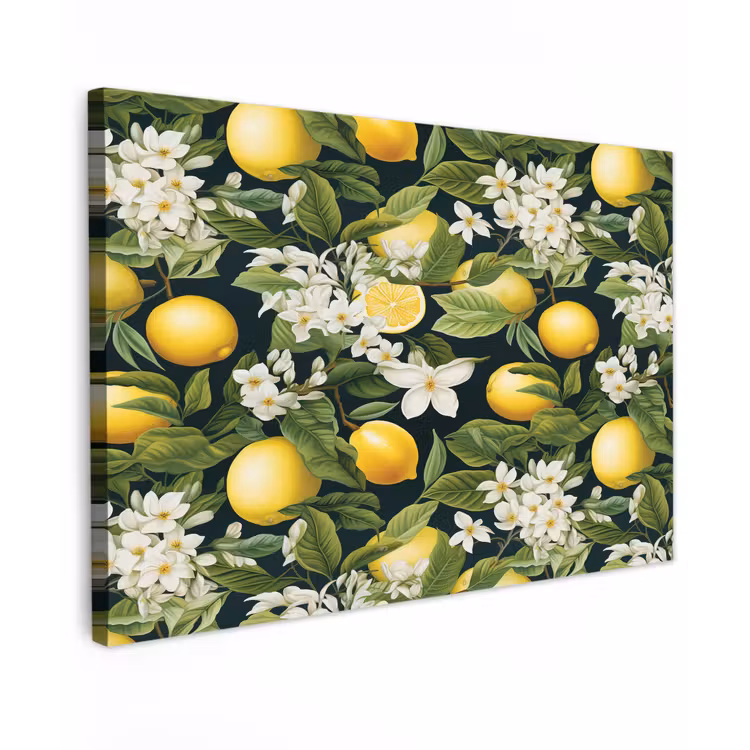 Hangende - Citroenen - Witte - Bloemetjes Tuinposter op houten frame 2 cm dik klein 845 -3d