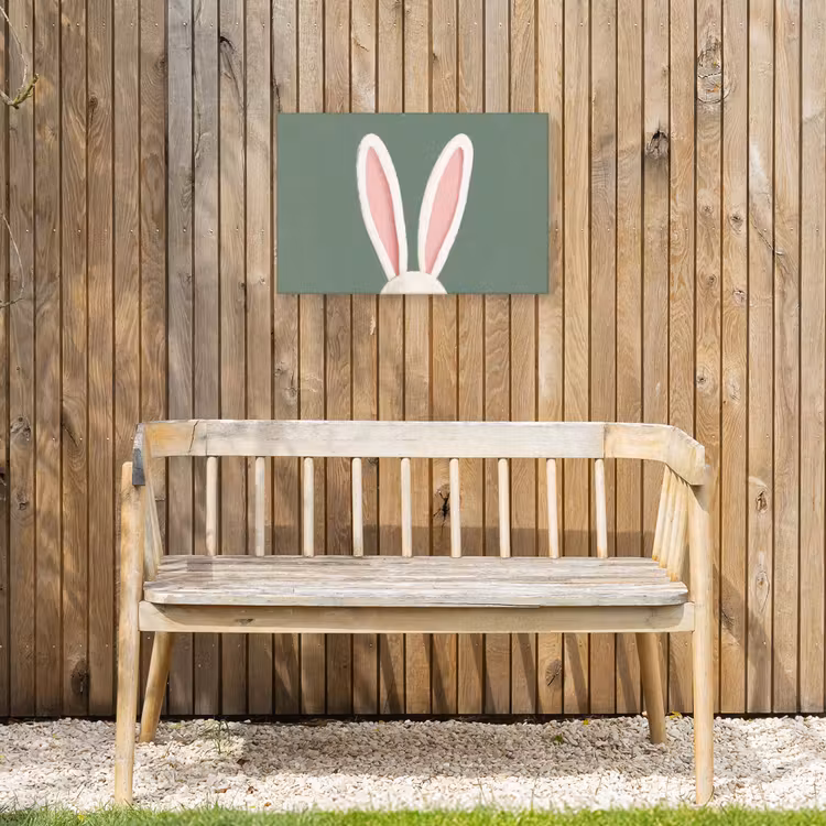Hazen - Oren - Roze Tuinposter op houten frame 2 cm dik klein -sfeer4