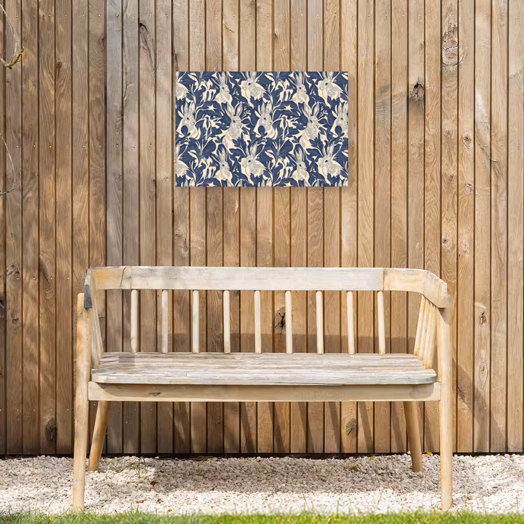 Hazen - Bladeren - Patroon - Blauw - Beige Tuinposter op houten frame 2 cm dik klein 845 -sfeer4