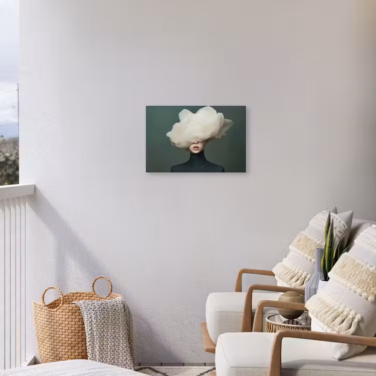 Hoed - Vrouw - Beige Tuinposter op houten frame 2 cm dik klein -sfeer1
