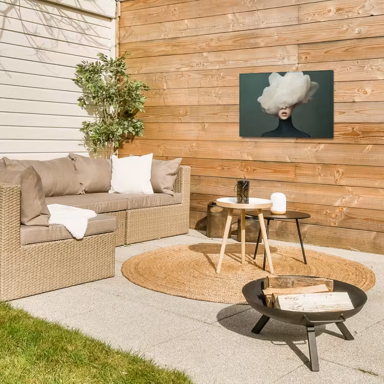 Hoed - Vrouw - Beige Tuinposter op houten frame 2 cm dik klein -sfeer2