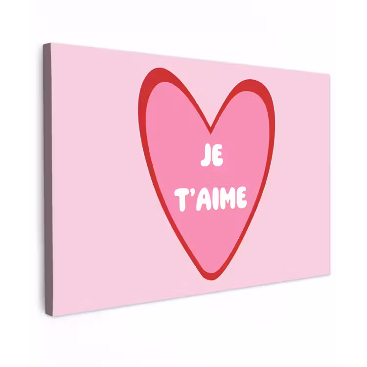Hart - Frans - Valentijn - Roze Tuinposter op houten frame 2 cm dik klein -3d