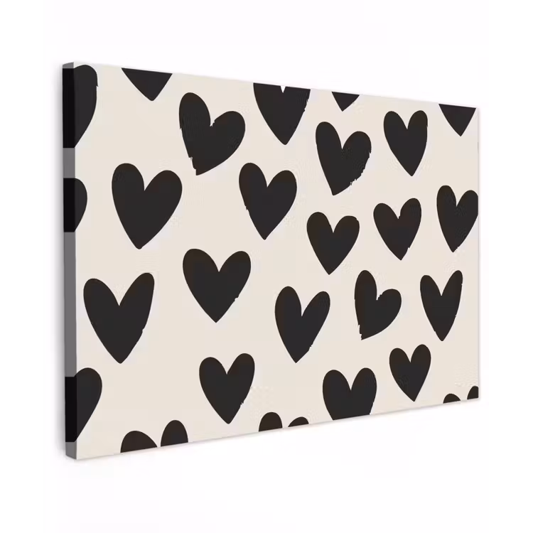 Hartjes - Zwart - Beige Tuinposter op houten frame 2 cm dik klein -3d