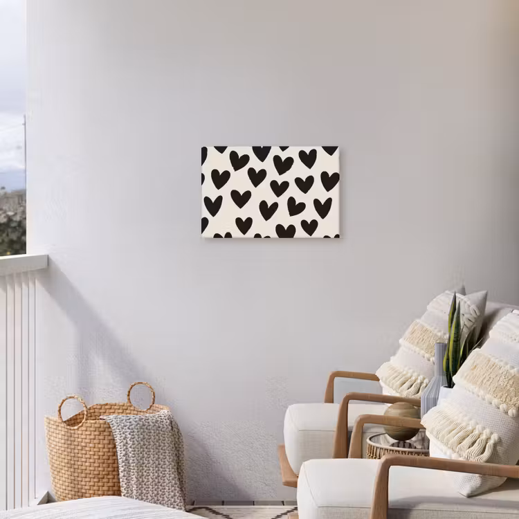 Hartjes - Zwart - Beige Tuinposter op houten frame 2 cm dik klein -sfeer1