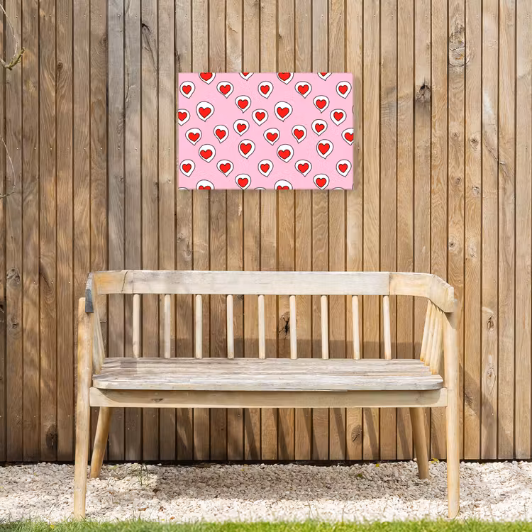 Hartjes - Patroon - Rood Tuinposter op houten frame 2 cm dik klein 845 -sfeer4
