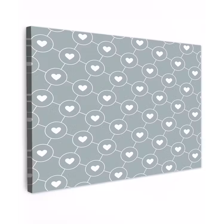 Hartjes - Wit - Rond - Patroon Tuinposter op houten frame 2 cm dik klein 845 -3d
