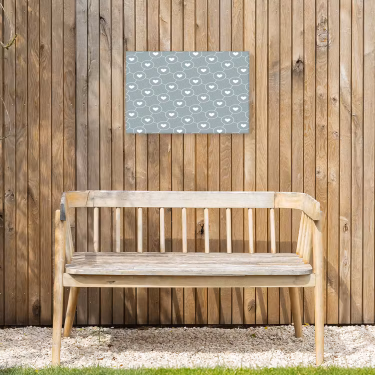 Hartjes - Wit - Rond - Patroon Tuinposter op houten frame 2 cm dik klein 845 -sfeer4