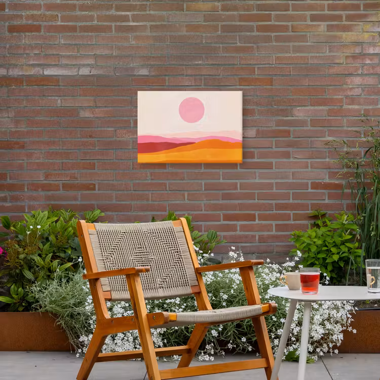 Heuvels - Oranje - Zon - Abstract Tuinposter op houten frame 2 cm dik klein -sfeer3