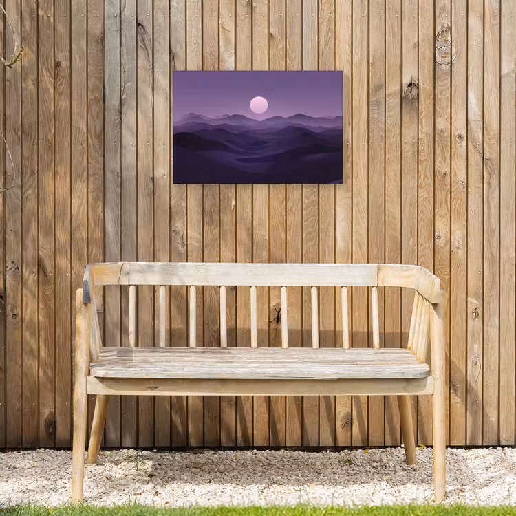 Heuvels - Paars - Mist - Zon Tuinposter op houten frame 2 cm dik klein -sfeer4