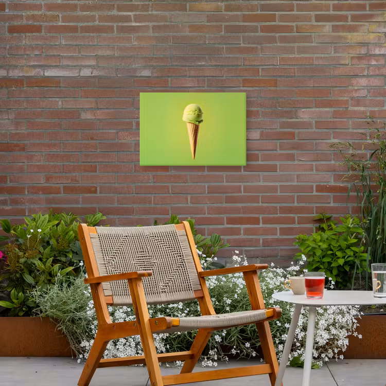 Hoorntje - Schepijs - Groen Tuinposter op houten frame 2 cm dik klein -sfeer3